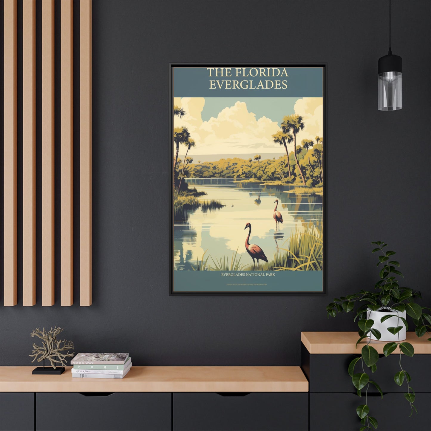 "Vintage Florida Everglades National Park Poster - Matte Canvas Wall Art with Black Frame" Matte Canvas, Black Frame