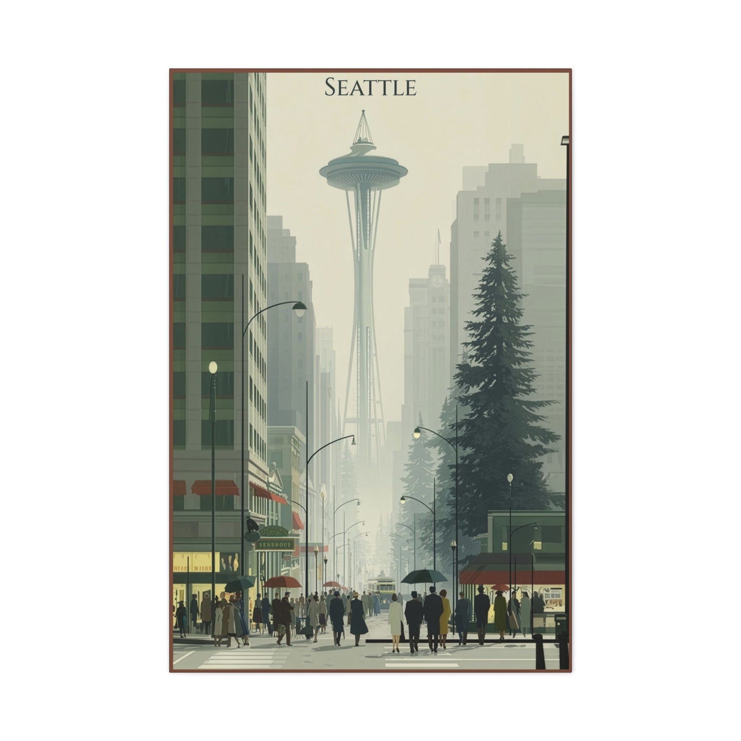 Seattle Street Scene Matte Canvas Wall Art — Stretched 1.25"