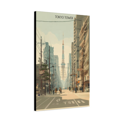 Tokyo Tower Street Scene Matte Canvas Print — Vintage Cityscape Wall Art