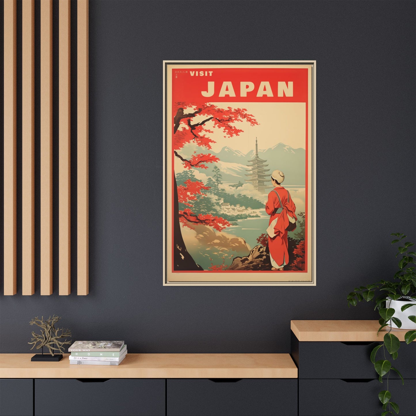 Visit Japan Vintage Travel Poster Matte Canvas Print (Framed)