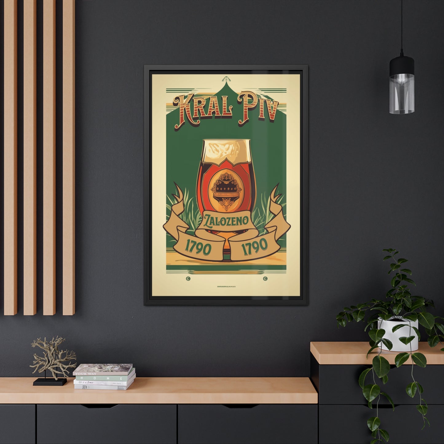 Vintage Beer Poster - Kral Piv (King of Beers), Established 1790 (Czech Language) Framed Posters