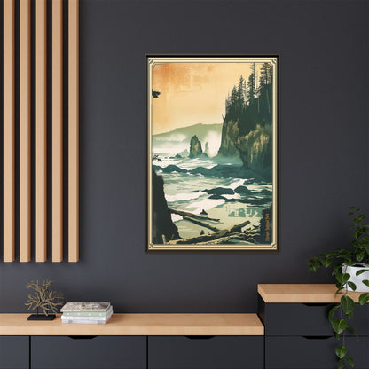 Framed Coastal Cliff Canvas Print — Vintage Seascape Wall Art