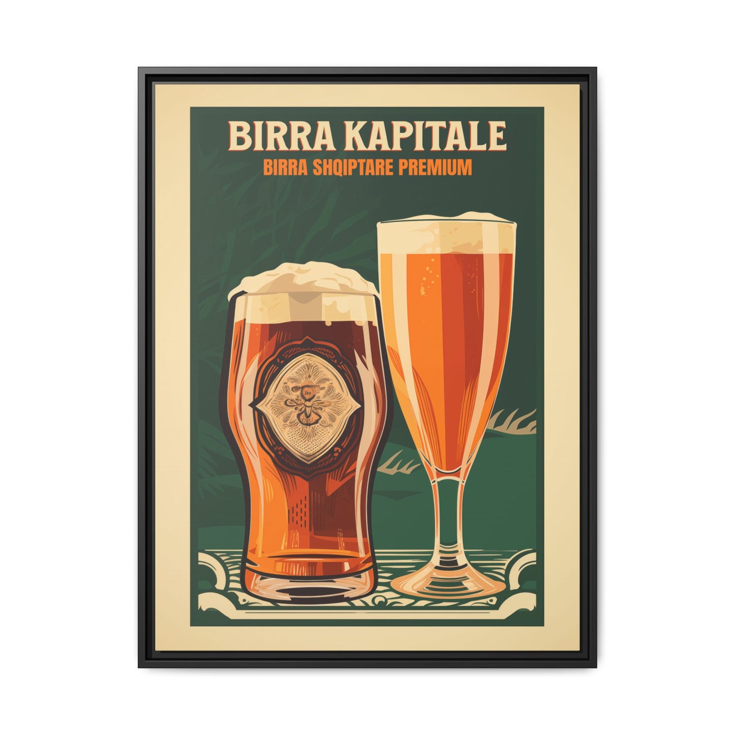 "Birra Kapitale - Albanian Premium Beer Artwork | Matte Canvas with Black Frame"