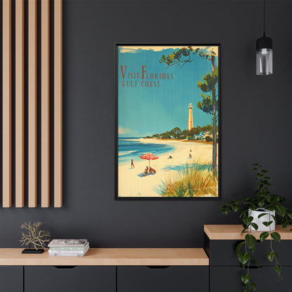 "Visit Florida's Gulf Coast – Vintage Wall Art of Coastal Bliss" Matte Canvas, Black Frame