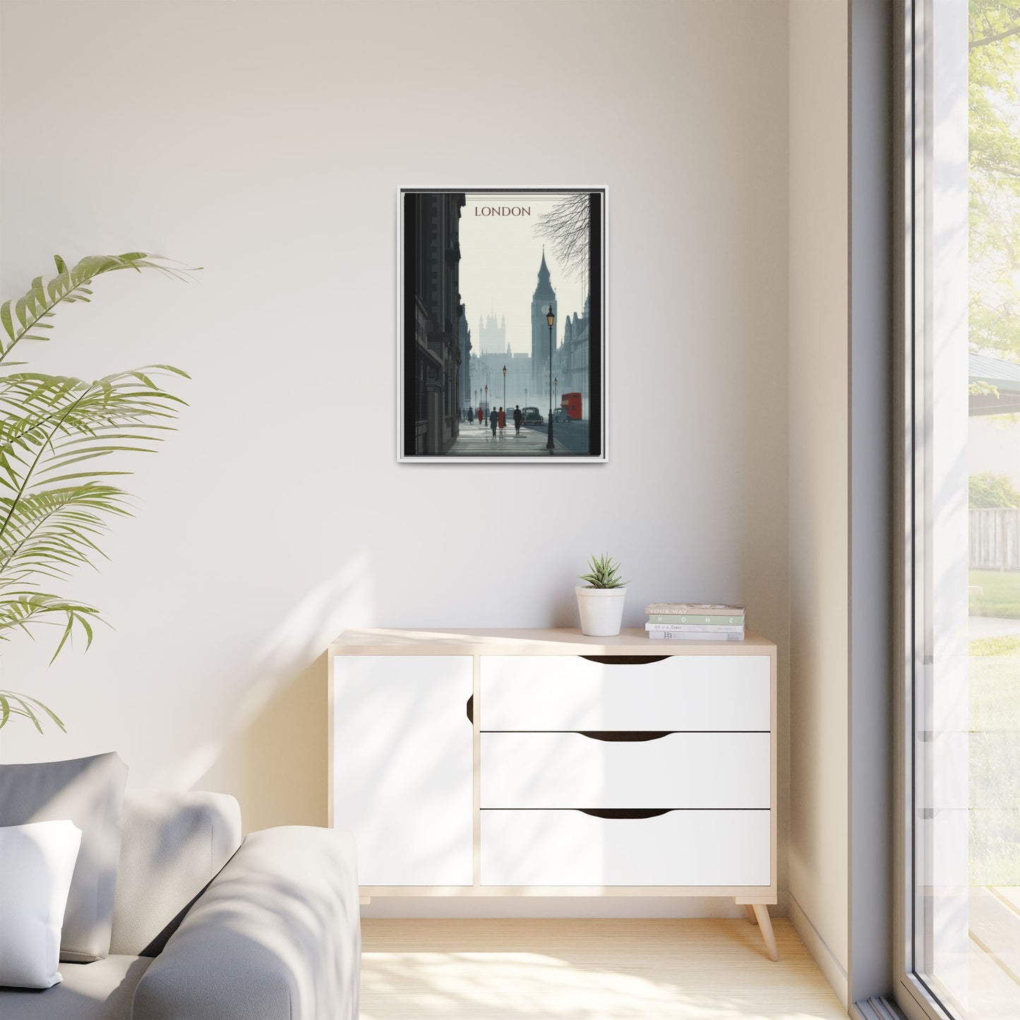 London Street Matte Canvas Print — Framed Vintage Cityscape Wall Art