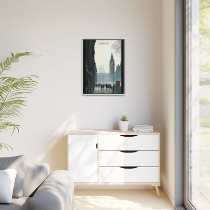 London Street Matte Canvas Print — Framed Vintage Cityscape Wall Art