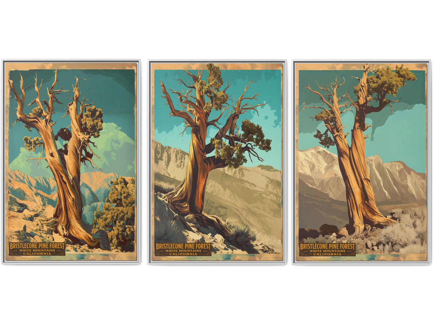 Bristlecone Pine Forest Vintage Travel Poster — Set of 3-32×48 | California National Park Wall Art