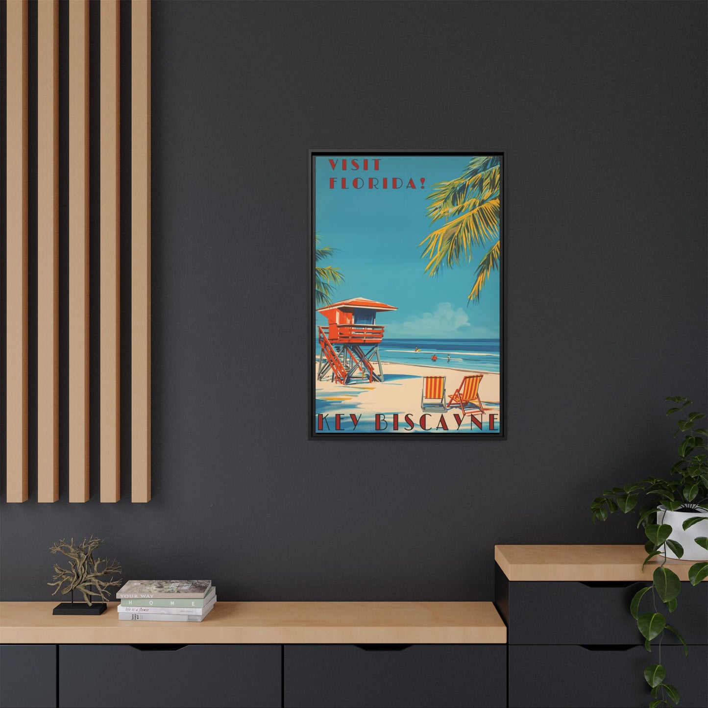 Key Biscayne Vintage Travel Poster Matte Canvas Print — Framed “Visit Florida!” Beach Wall Art