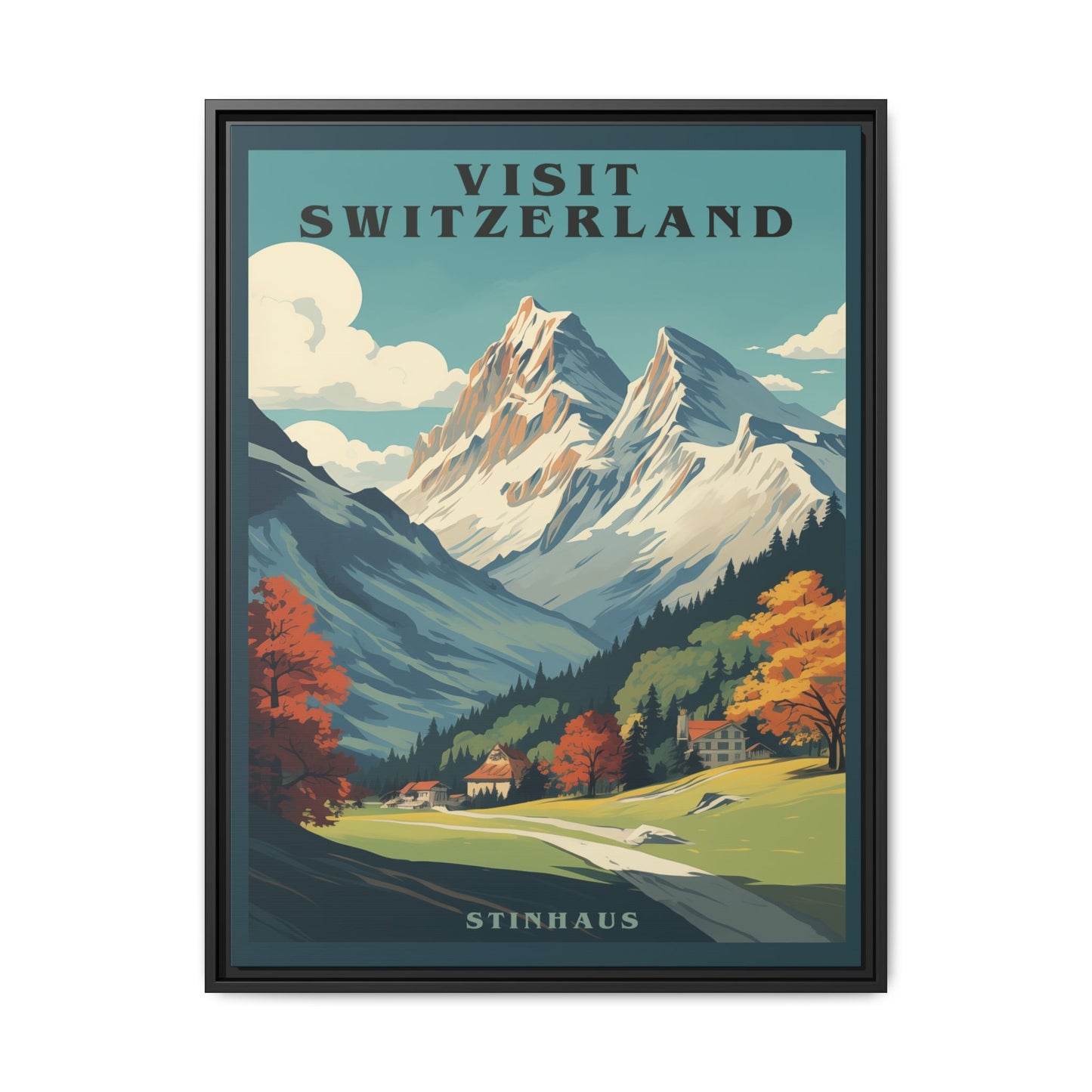 "Visit Switzerland Vintage Poster | Matte Canvas with Black Frame"
