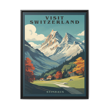 "Visit Switzerland Vintage Poster | Matte Canvas with Black Frame"