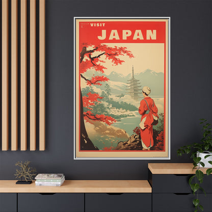 Visit Japan Vintage Travel Poster Matte Canvas Print (Framed)