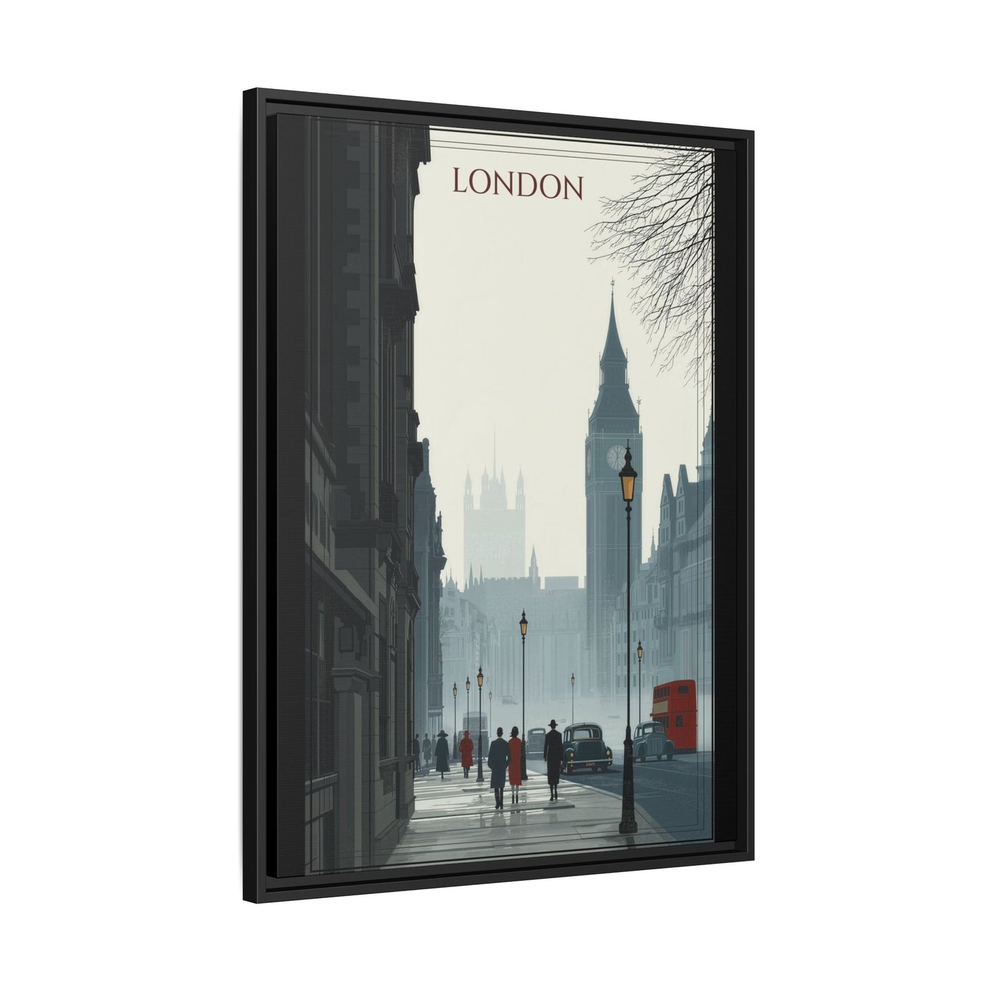 London Street Matte Canvas Print — Framed Vintage Cityscape Wall Art