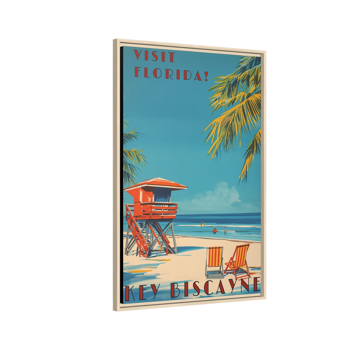 Key Biscayne Vintage Travel Poster Matte Canvas Print — Framed “Visit Florida!” Beach Wall Art