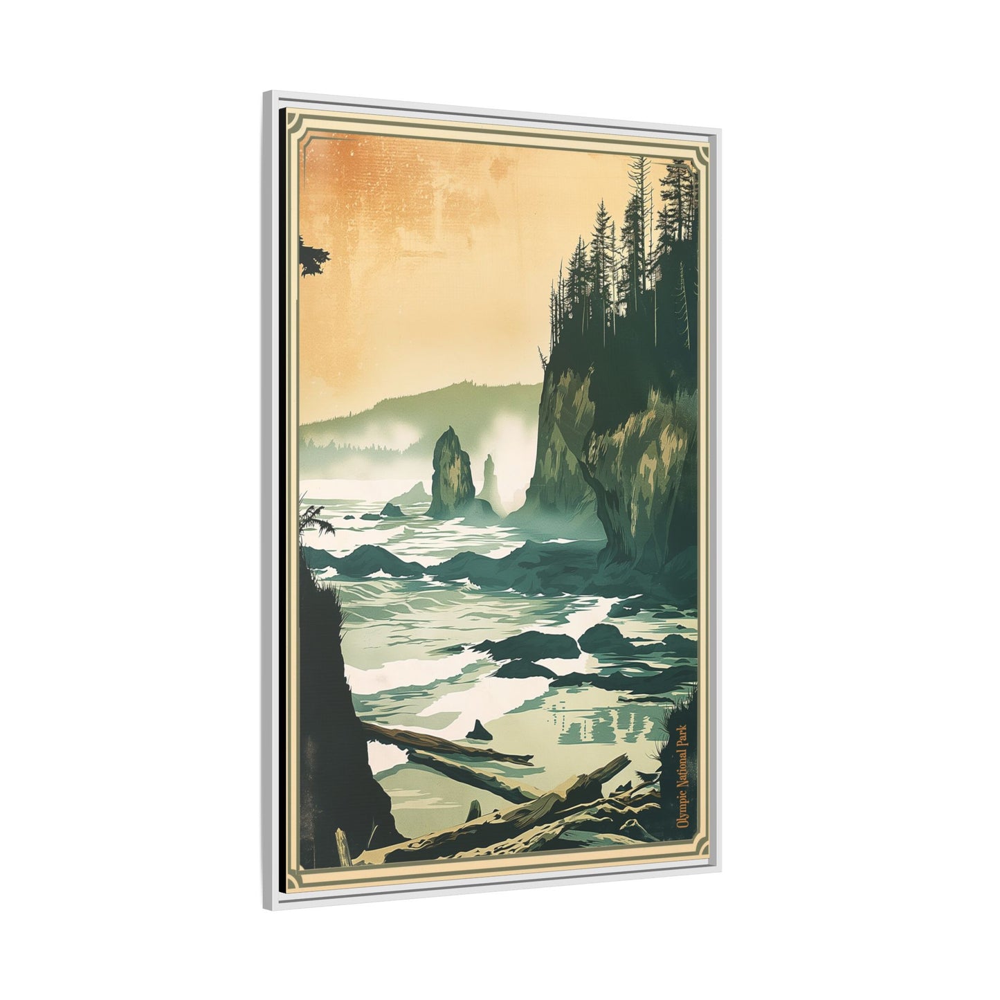 Framed Coastal Cliff Canvas Print — Vintage Seascape Wall Art