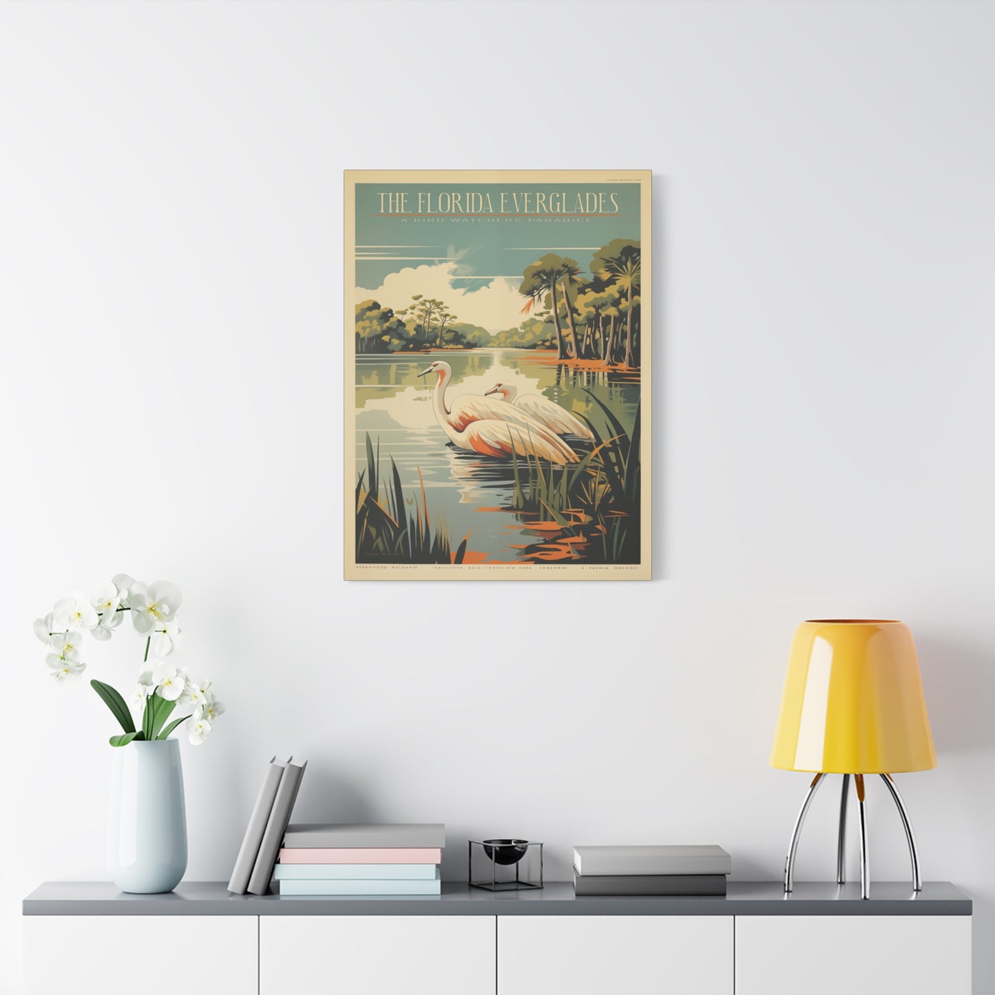 "Vintage Florida Everglades Flamingo Poster - Matte Stretched Canvas Wall Art" Matte Canvas, Stretched, 1.25"
