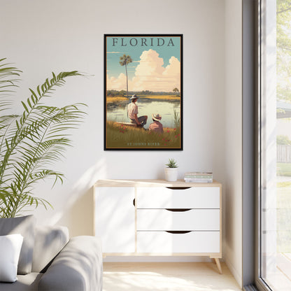 "Vintage Florida Scenic Poster - St. Johns River Matte Canvas Wall Art with Black Frame" Matte Canvas, Black Frame
