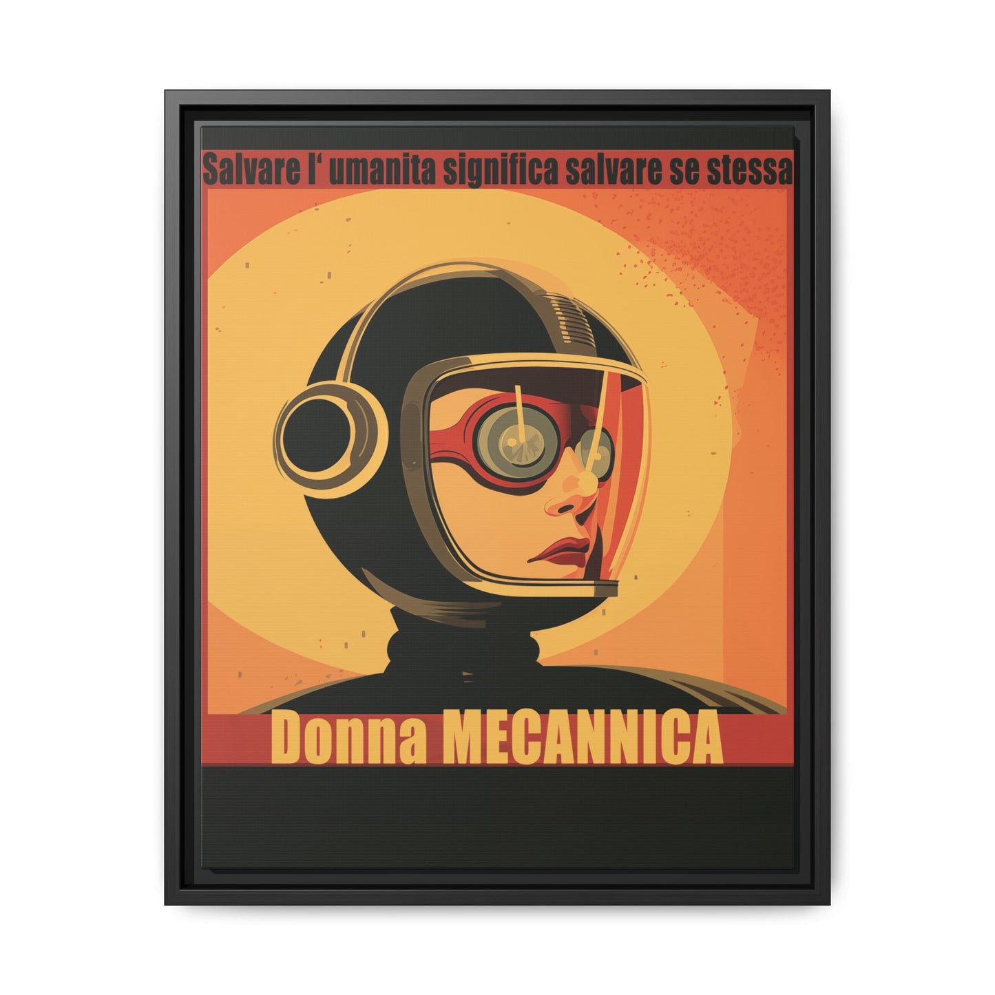 “Vintage Italian Sci-Fi Wall Art Print – Donna Meccanica Retro Futuristic Space ”Matte Canvas, Black Frame