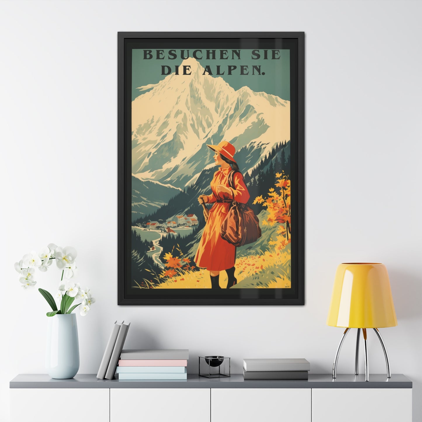 Vintage Alps Travel Poster - 'Besuchen Sie Die Alpen' (Visit the Alps) Scenic Artwork Framed Posters