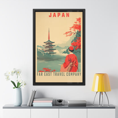 Vintage Japan Travel Poster - Far East Travel Company Pagoda Scene Framed Posters