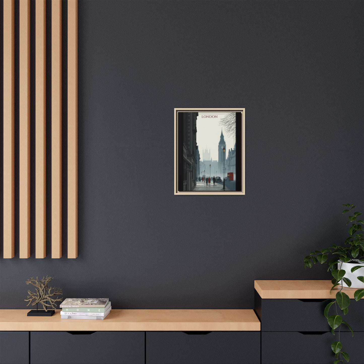 London Street Matte Canvas Print — Framed Vintage Cityscape Wall Art