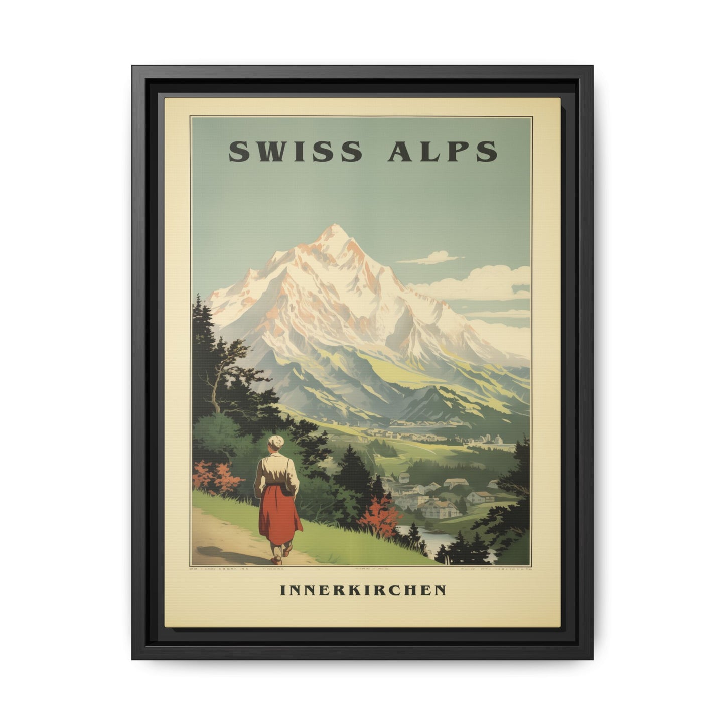 "Swiss Alps Innerkirchen Vintage Travel Poster | Matte Canvas with Black Frame"