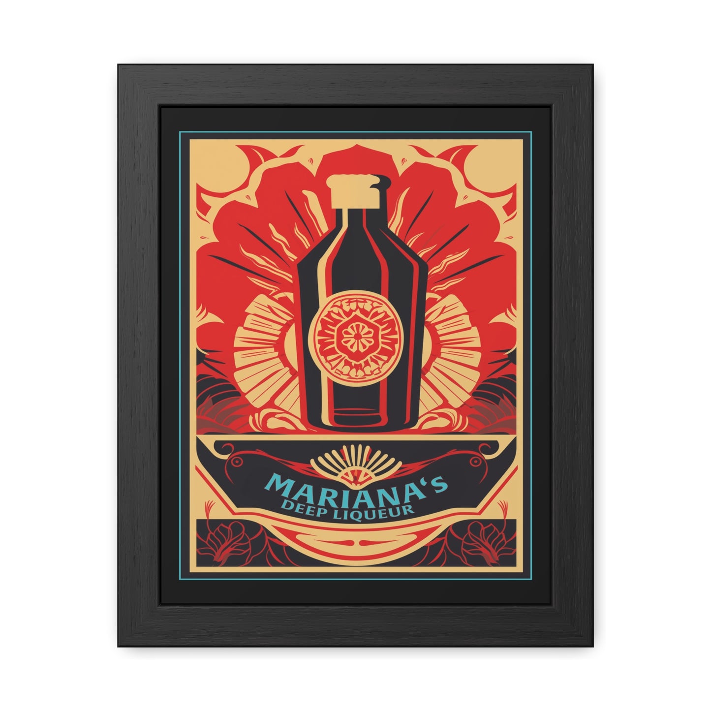 Mariana's Deep Liqueur Art Deco Poster - Exotic Elegance with Tropical Vibes Framed Posters