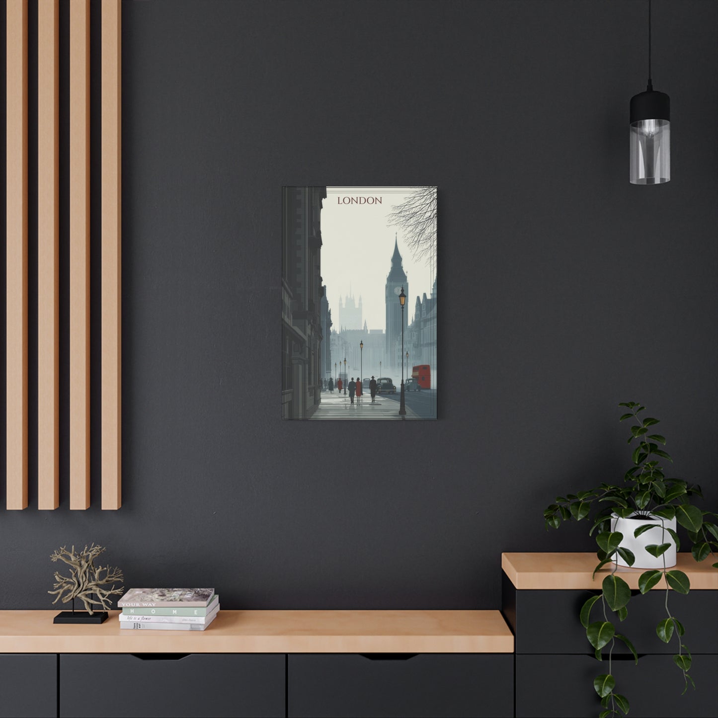 London Street Scene Matte Canvas Wall Art – Vintage Big Ben Cityscape Print