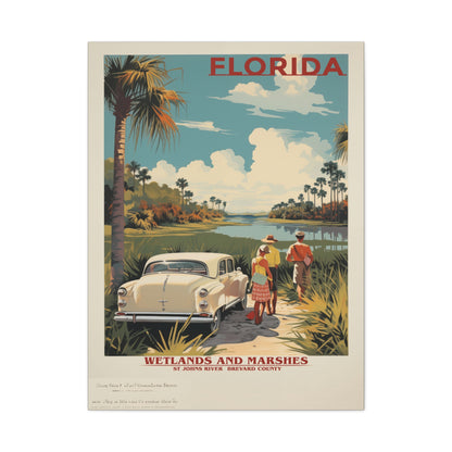 "Vintage Florida Wetlands and Marshes Poster - St. Johns River Matte Stretched Canvas Art" Matte Canvas, Stretched, 1.25"