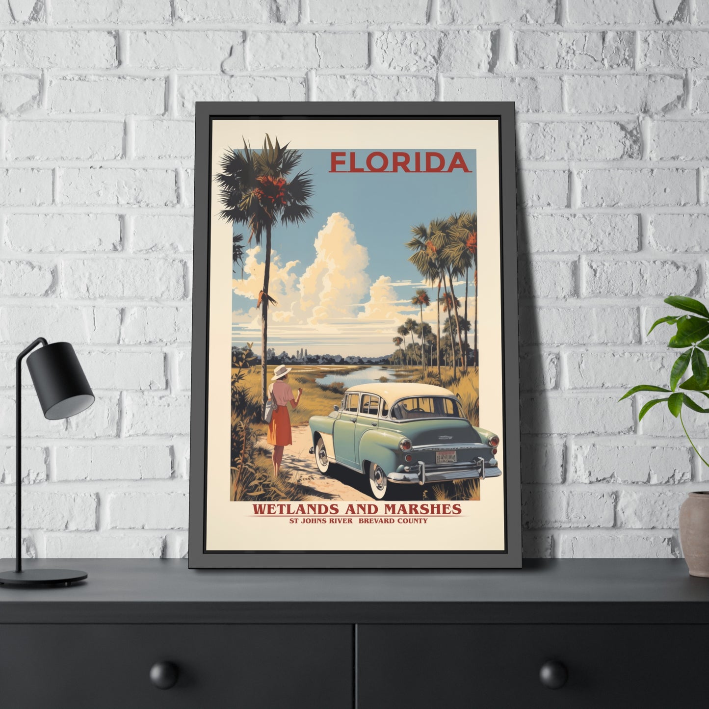 Florida Vintage Travel Poster Framed Print — "Wetlands and Marshes" Retro Wall Art