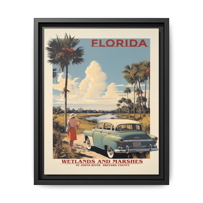 "Vintage Florida Wetlands and Marshes Poster - St. Johns River Brevard County Matte Canvas Wall Art with Black Frame" Matte Canvas, Black Frame