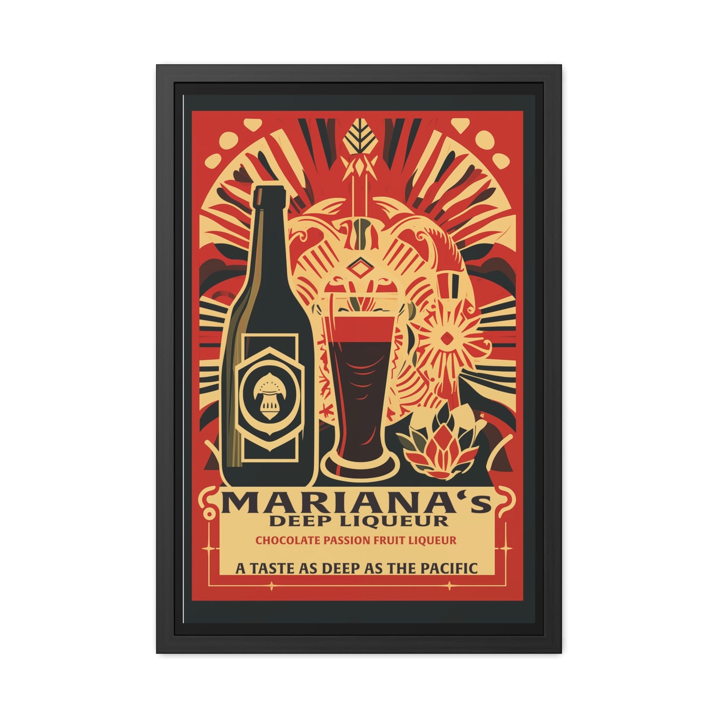 Vintage Art Deco Poster - Mariana's Deep Liqueur - Chocolate Passion Fruit Blend Framed Posters