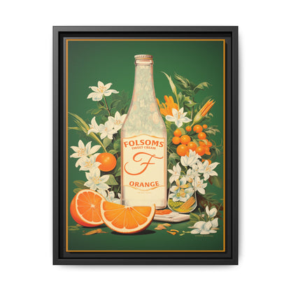 "Folsoms Sweet Cream Orange.  – Vintage Citrus and Floral Artwork" Matte Canvas, Black Frame