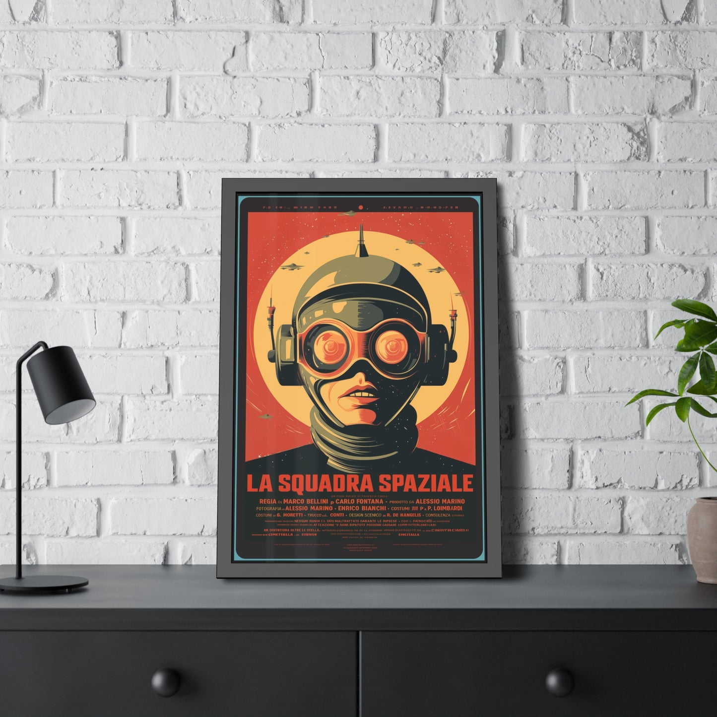 Framed Paper Poster — Retro Sci‑Fi 'La Squadra Spaziale' Wall Art