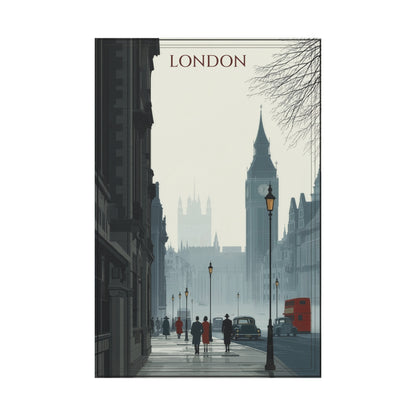 London Street Scene Matte Canvas Wall Art – Vintage Big Ben Cityscape Print