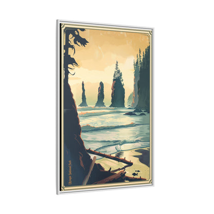 Framed Coastal Cliff Canvas Print — Vintage Seascape Wall Art