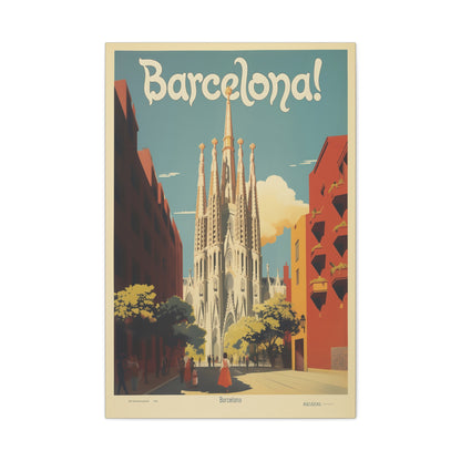 Barcelona Travel Poster Matte Canvas Print - Stretched Wall Art