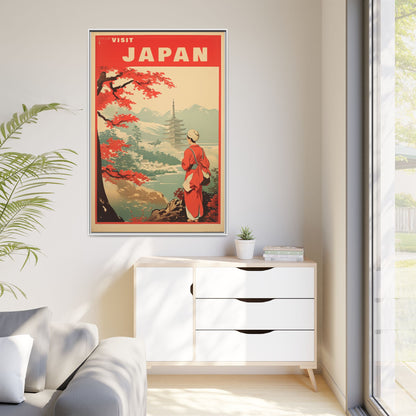 Visit Japan Vintage Travel Poster Matte Canvas Print (Framed)