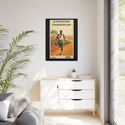 "Le Marathon Transafricain (French)". – 1958 Angola Vintage Matte Canvas, Black Frame