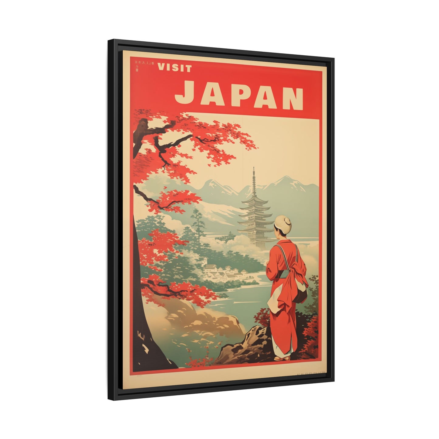 Visit Japan Vintage Travel Poster Matte Canvas Print (Framed)