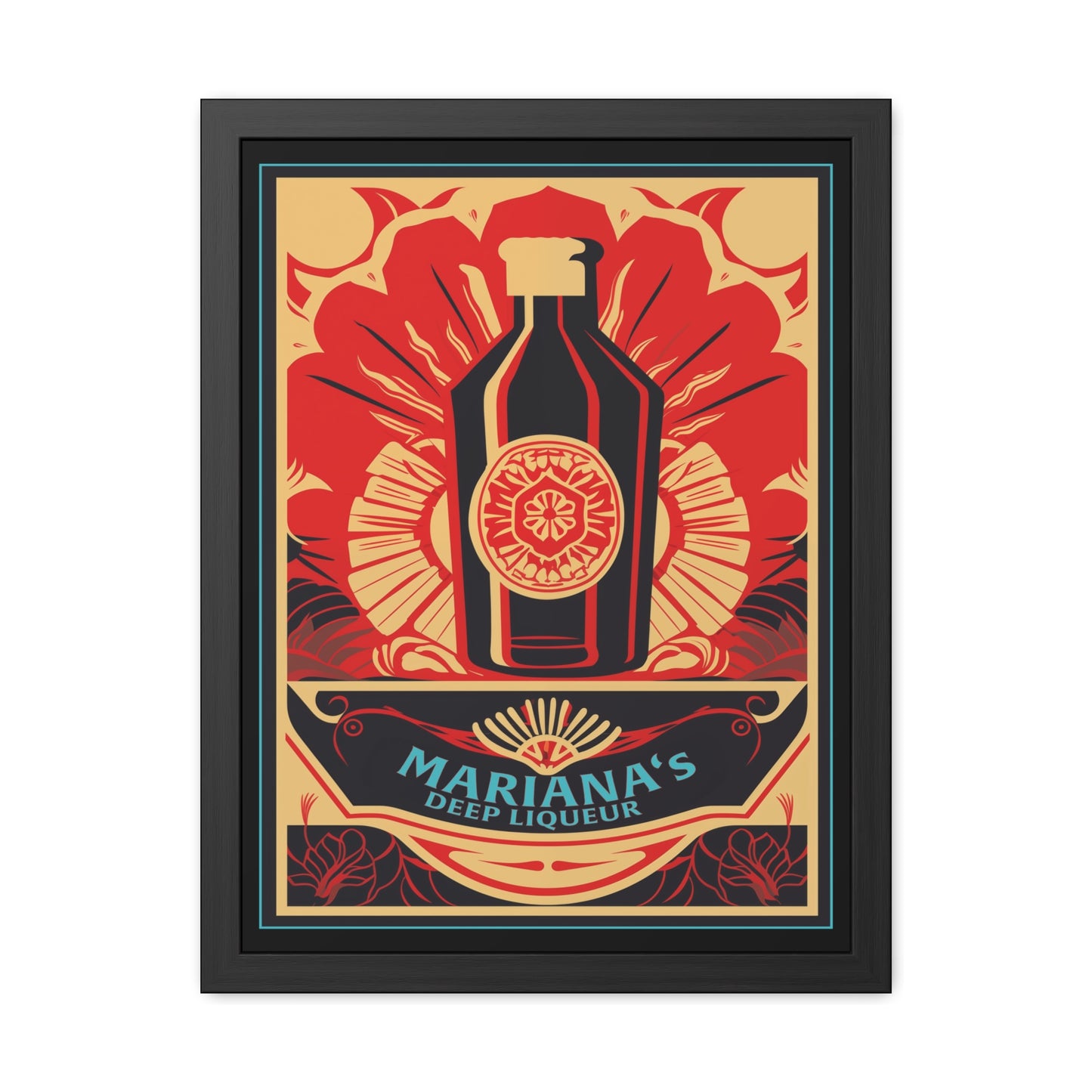 Mariana's Deep Liqueur Art Deco Poster - Exotic Elegance with Tropical Vibes Framed Posters