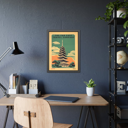 Framed Japan Travel Poster — Vintage Far East Pagoda Wall Art