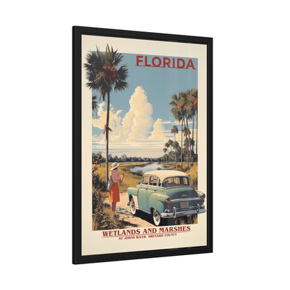 Florida Vintage Travel Poster Framed Print — "Wetlands and Marshes" Retro Wall Art