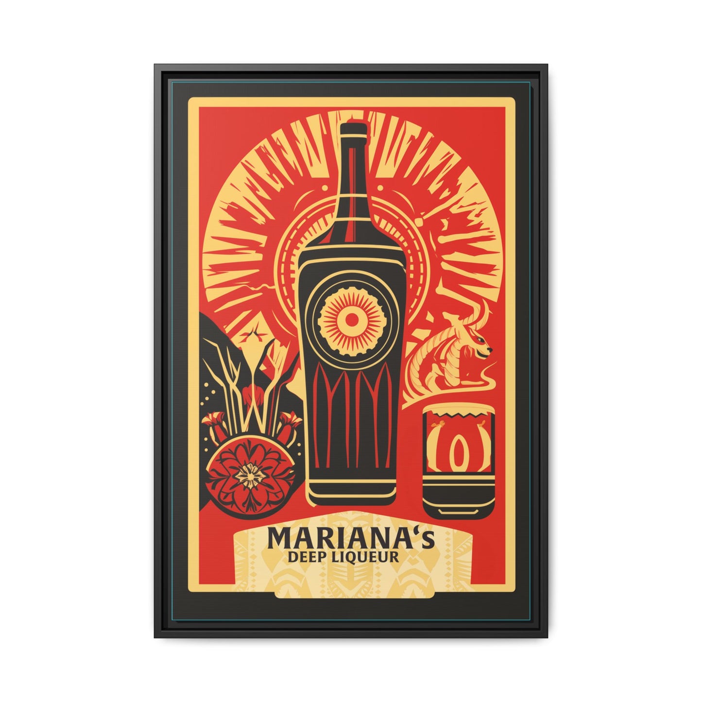 "Vintage Mariana's Deep Liqueur Artwork - Matte Canvas Wall Art with Black Frame" Matte Canvas, Black Frame