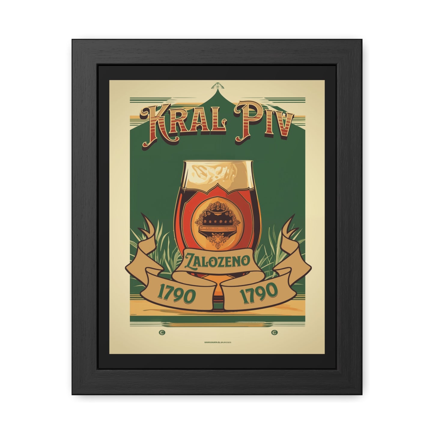 Vintage Beer Poster - Kral Piv (King of Beers), Established 1790 (Czech Language) Framed Posters