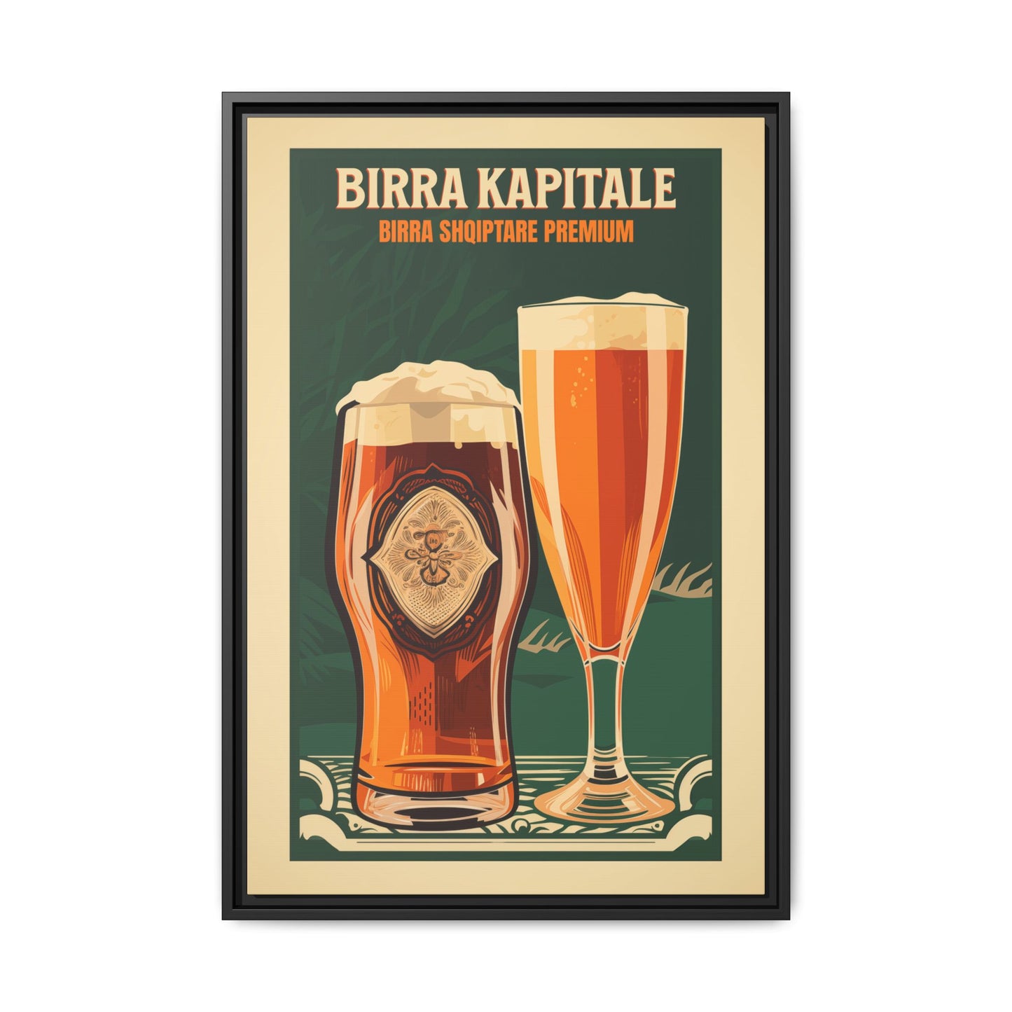 "Birra Kapitale - Albanian Premium Beer Artwork | Matte Canvas with Black Frame"