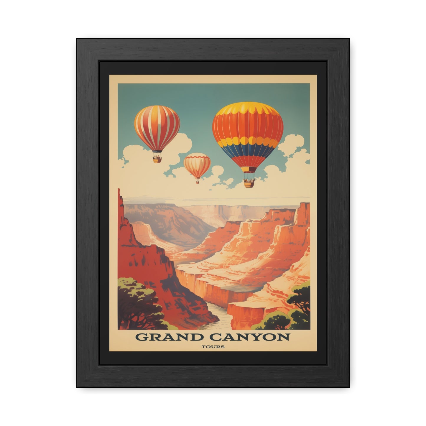 Vintage Grand Canyon Poster - Hot Air Balloon Tour Retro Travel Art Framed Posters