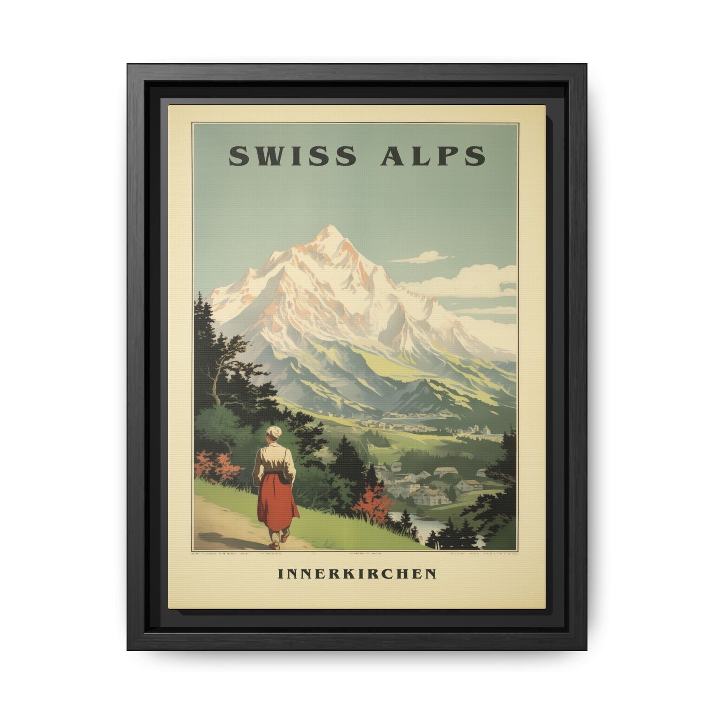 "Swiss Alps Innerkirchen Vintage Travel Poster | Matte Canvas with Black Frame"