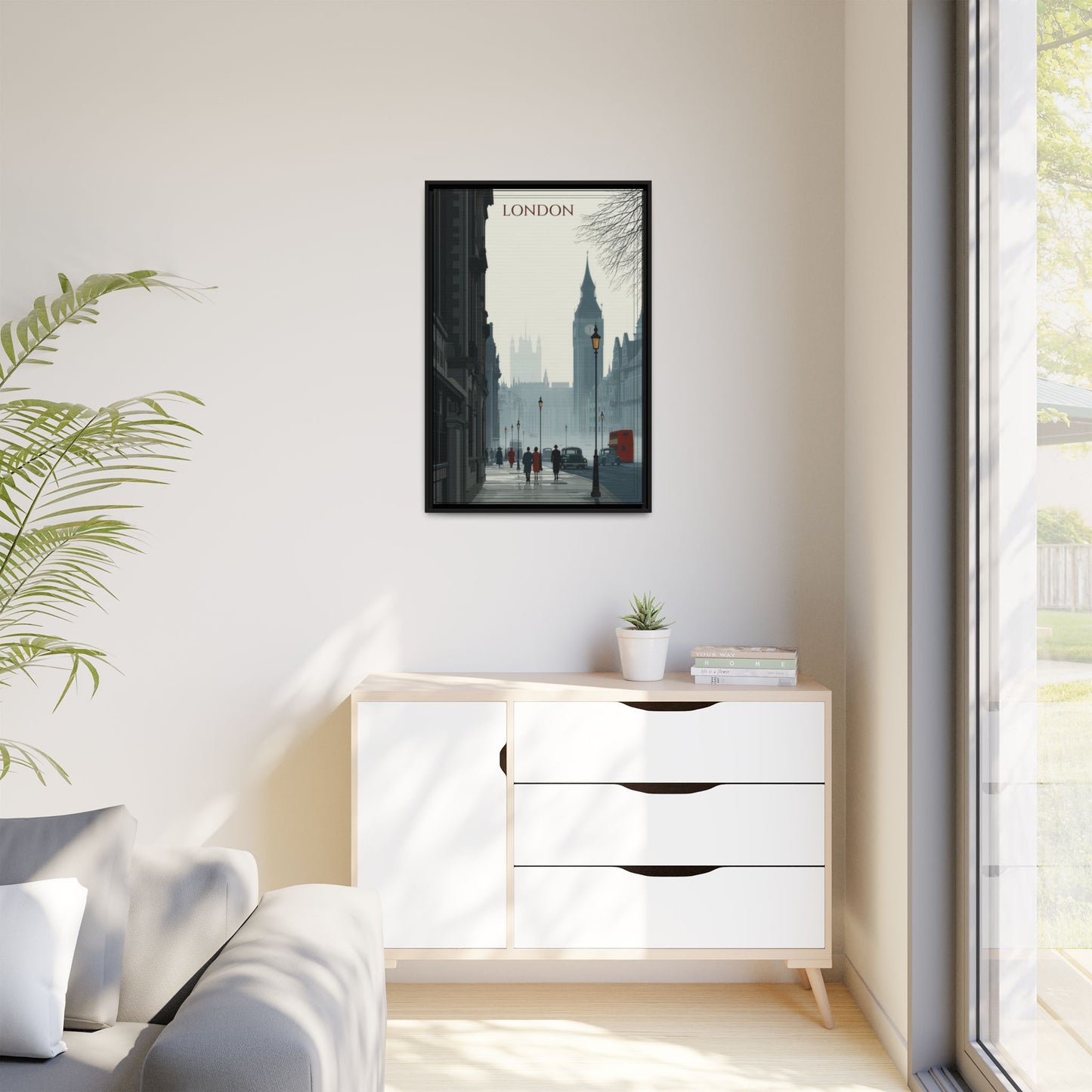 London Street Matte Canvas Print — Framed Vintage Cityscape Wall Art
