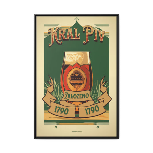 "Vintage Kral Piv Zalozeno Poster - Matte Canvas Wall Art with Black Frame" Matte Canvas, Black Frame