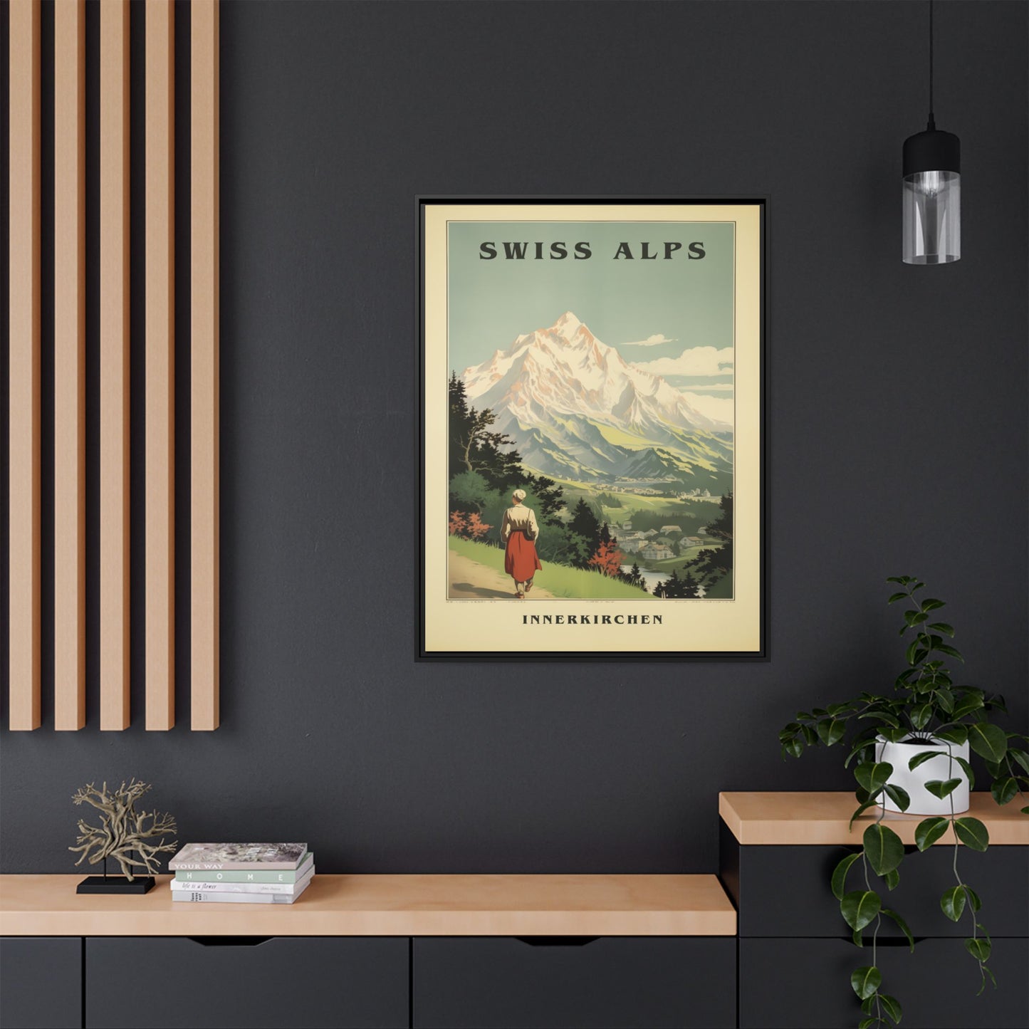 "Swiss Alps Innerkirchen Vintage Travel Poster | Matte Canvas with Black Frame"
